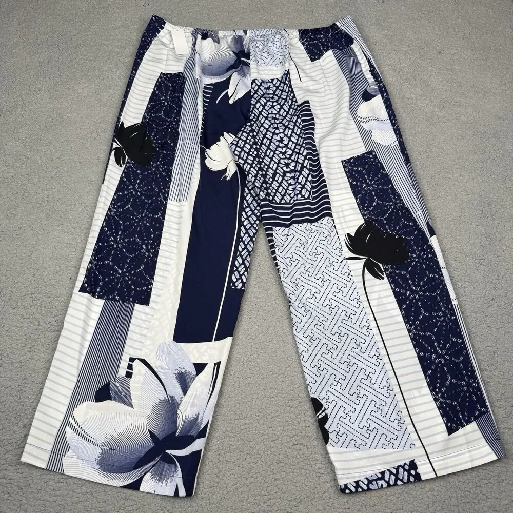 Natori Kabuki Pajama Set Womens L Indigo Floral Print 2-Piece Lounge Sleep NWT